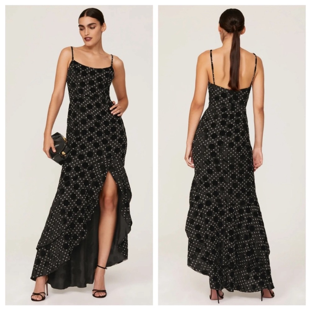 Hutch Malia Polka Dot Ruffle Maxi Gown Black Anthropologie